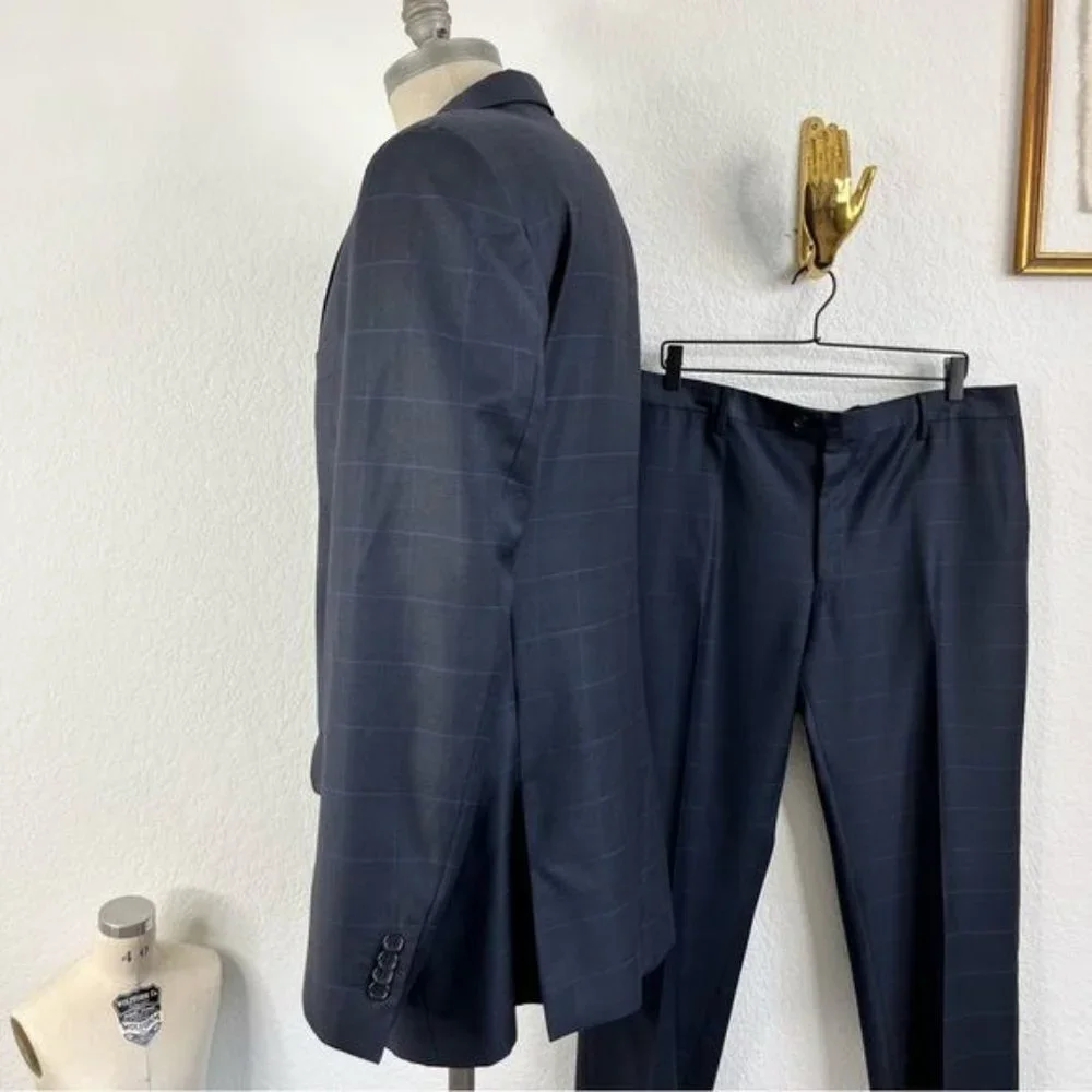 YSL Yves Saint Laurent Windowpane Wool 120s 3 Button Gridded Suit - Picture 6 of 13